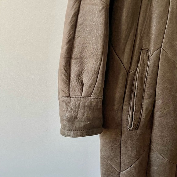 Vintage Christ Shearling Leather Sheepskin Sherpa Long Trench Coat Brown Boho - Picture 5 of 10